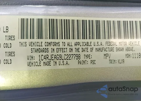 2020 Jeep Grand Cherokee Altitude 4X2 z USA, uszkodzony, nr VIN 1C4RJEAG9LC227798